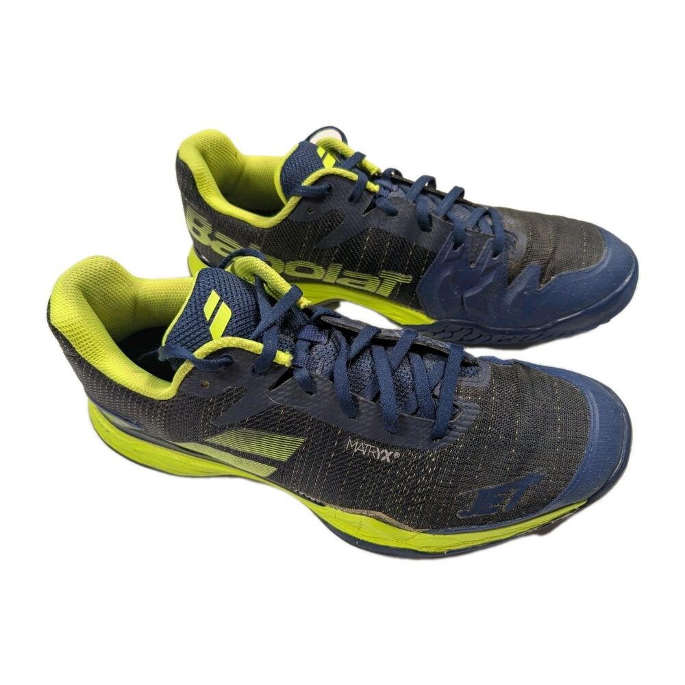 Babolat Jet Mach 2 Navy & Lime Green All Court Shoes Size 12 Excellent Condition - Picture 2 of 12
